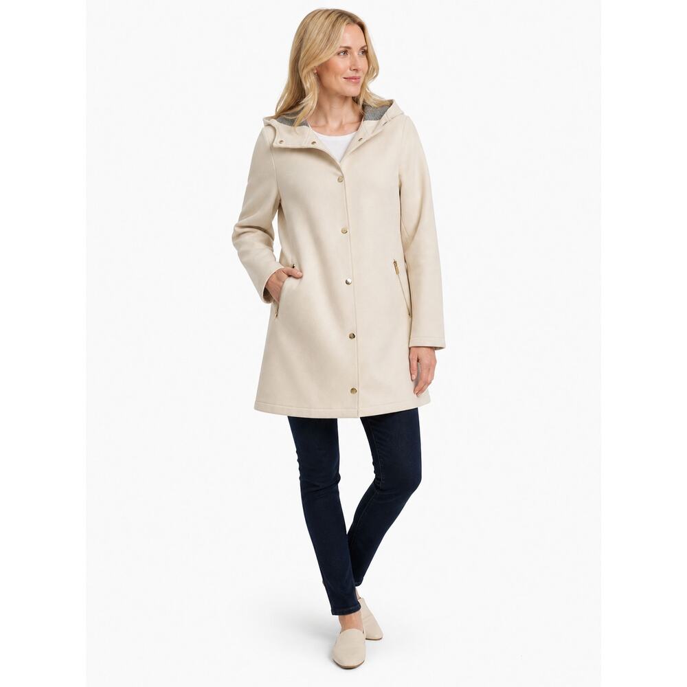 Womens Hooded Jacket Cream Snap Front Zip Pockets Lightweight Coat 6 8
